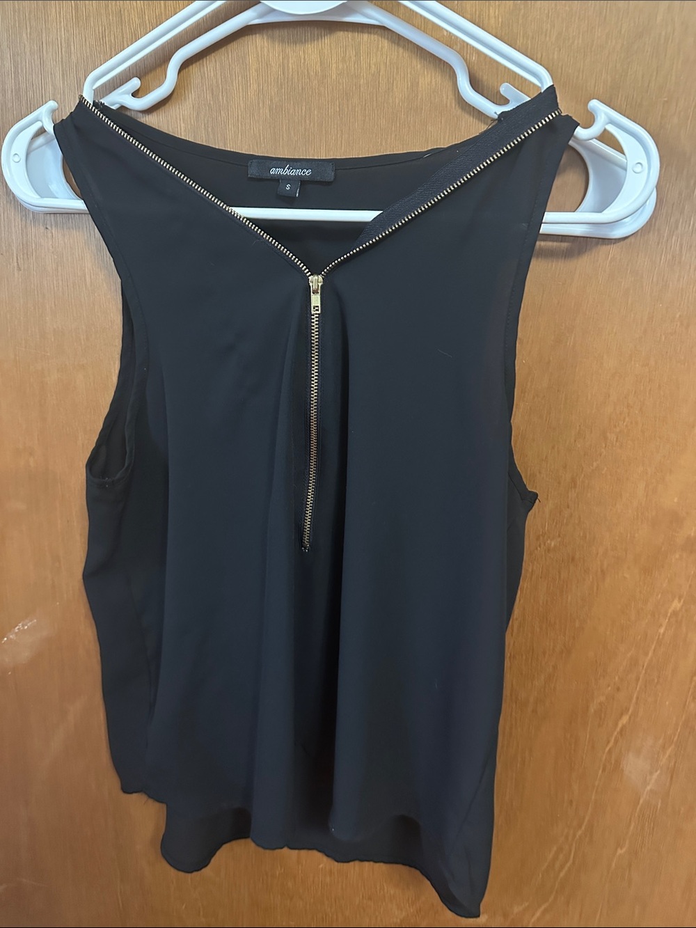 Ambiance Black Sleeveless Camisole with Gold Zip Detail